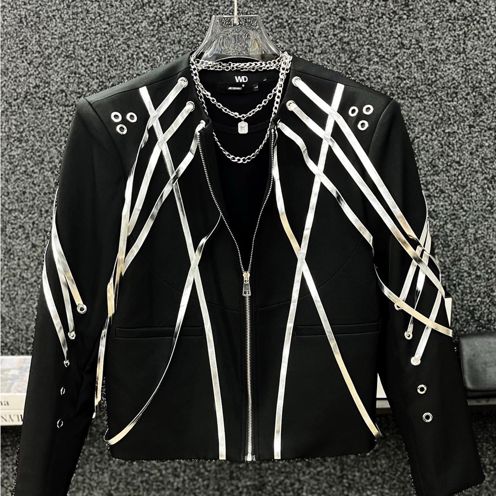 Chic Black Blazer with Silver Detailing